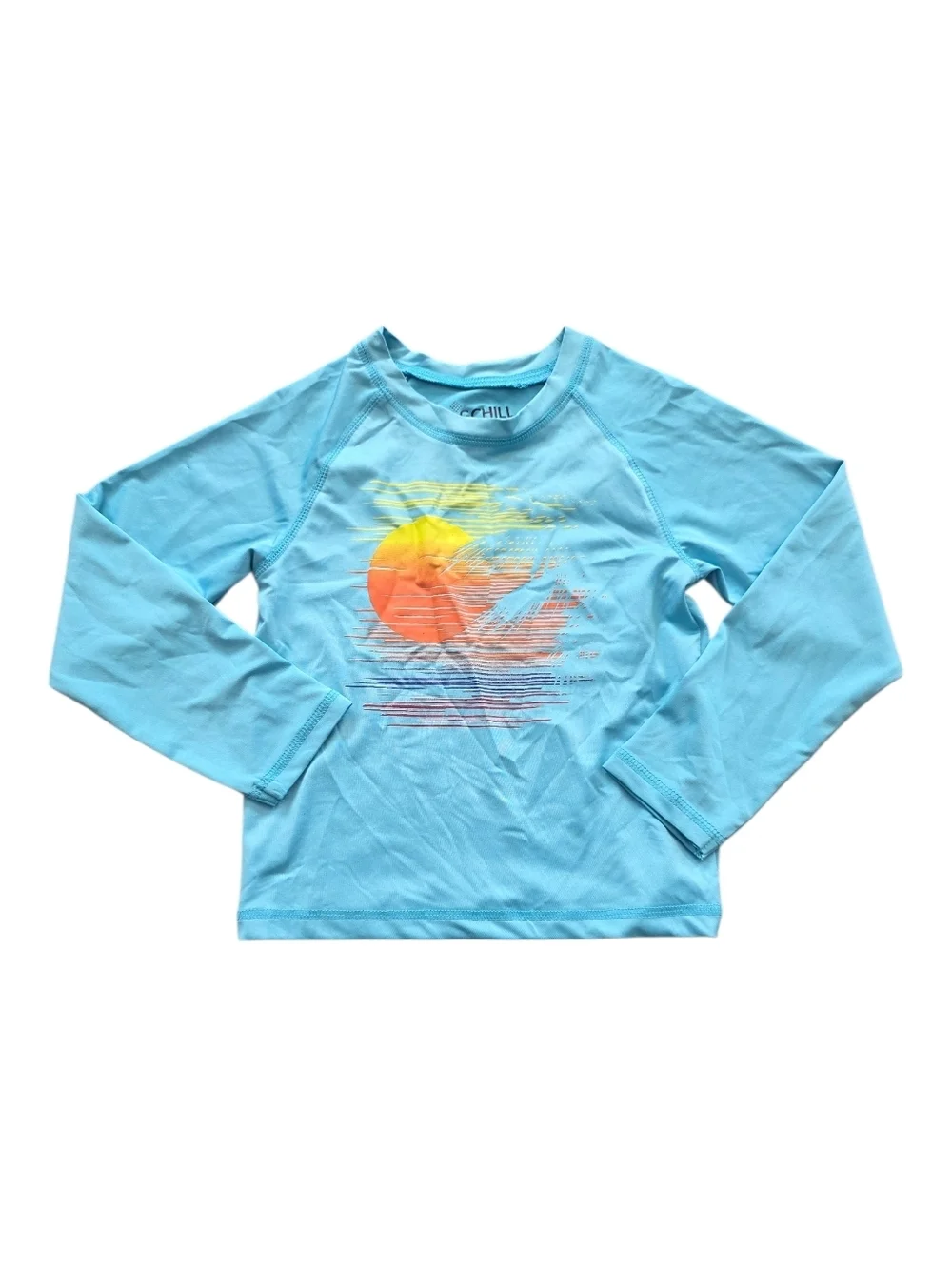 Big Chill Light Blue Kids Long-Sleeve Rash Guard with Sunset Graphic 6